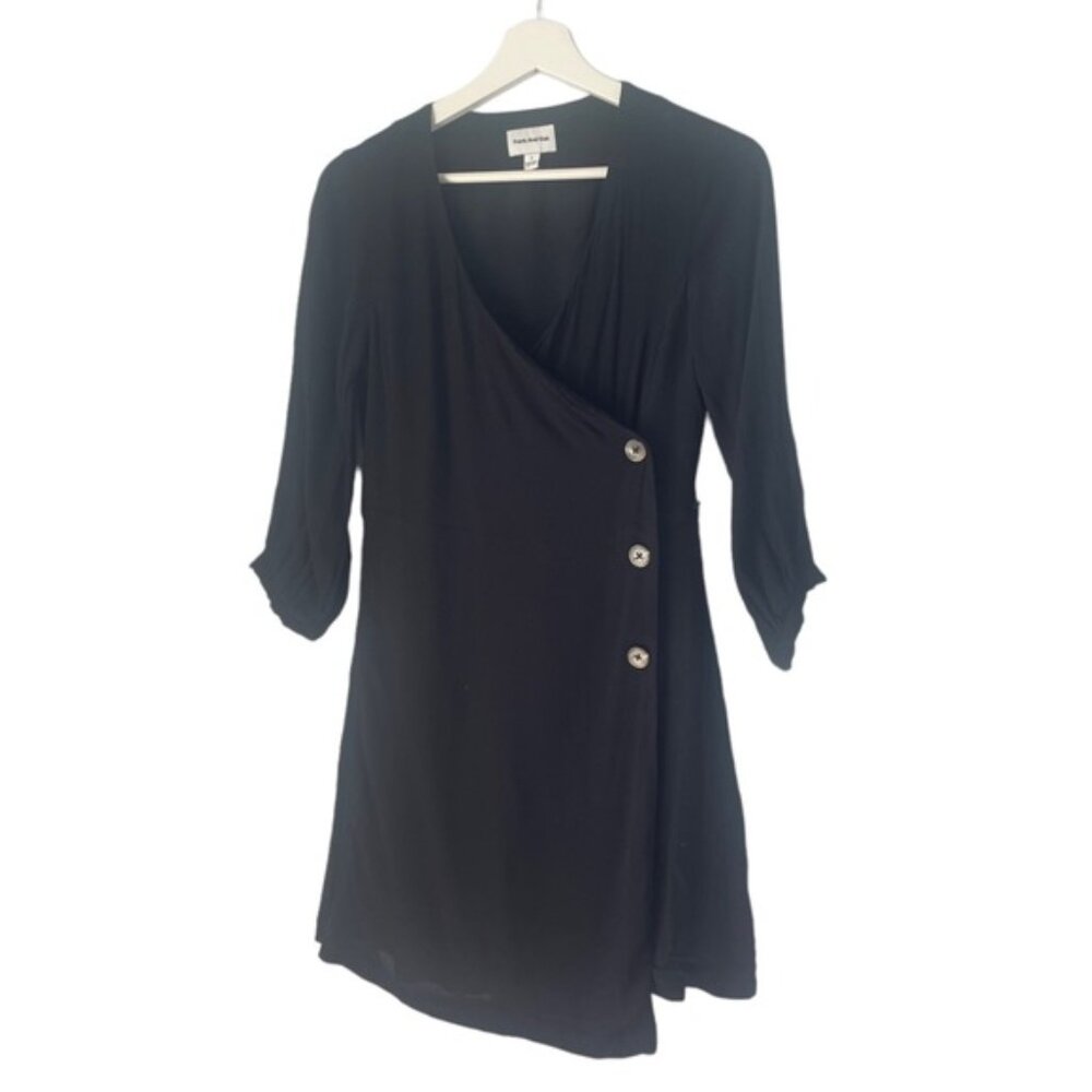 Frank & Oak Black Wrap Mini Dress Size Small Classic Cute LBD Classic
